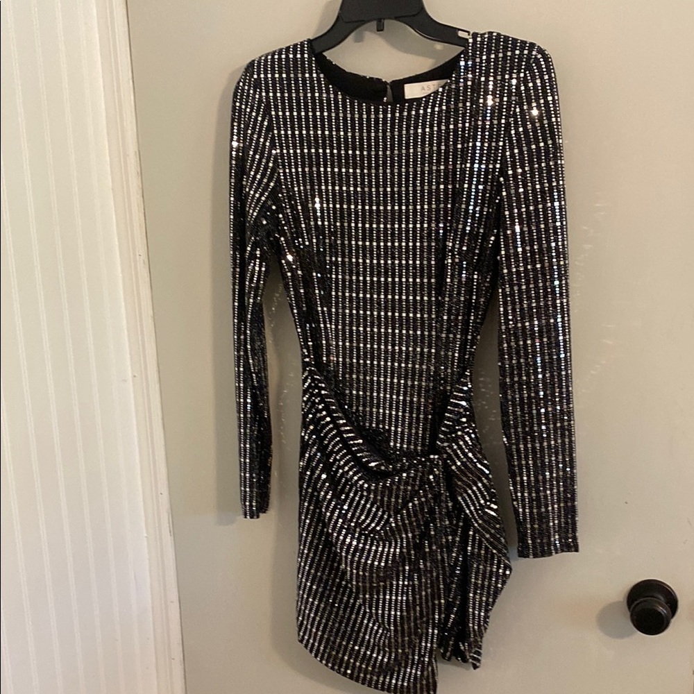 Astr Black and Silver Sequin Asymmetrical Bodycon Dress